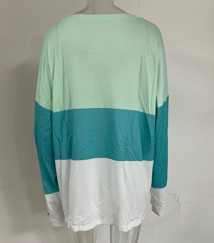 Damen Colorblock V-Ausschnitt Sweatshirt mit Zierknöpfen an den Ärmeln Drune