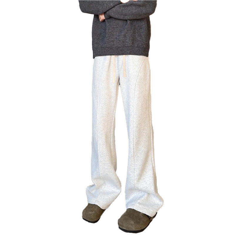 Herren Locker geschnittene Fleece-Loungehose mit weitem Bein, Tunnelzug und Ziernähten Drune