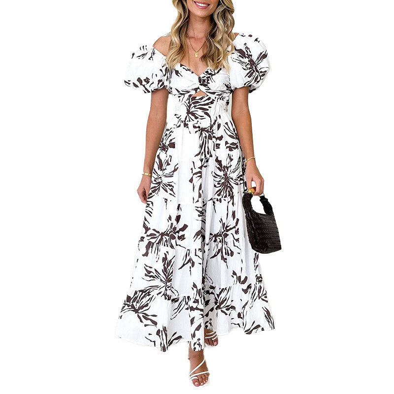 Damen Maxikleid mit voluminösen Puffärmeln und floralem Design Drune