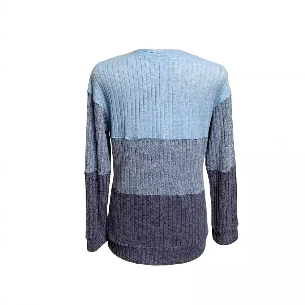 Damen nan gerippter Longpullover mit Ringreißverschluss und Colorblock-Struktur Drune