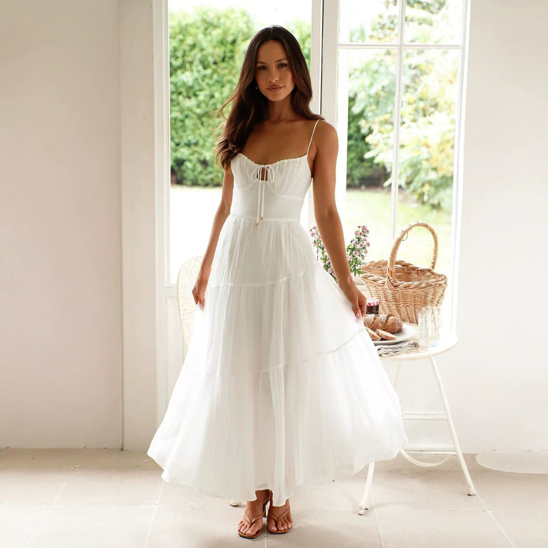 Damen Maxikleid mit verstellbaren Spaghetti-Trägern und fließendem Design Drune