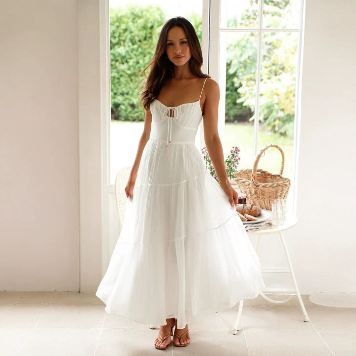 Damen Maxikleid mit verstellbaren Spaghetti-Trägern und fließendem Design Drune