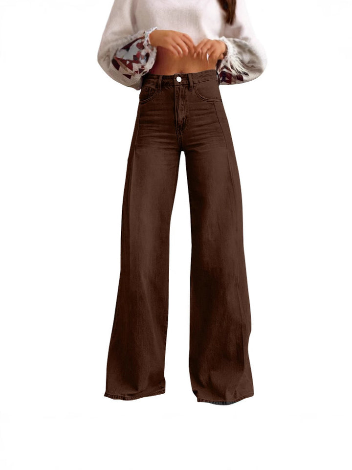 Damen nan hochgeschnittene Schlagjeans mit extra weitem Bein, figurstreckender Passform und dezenter Vintage-Waschung Drune