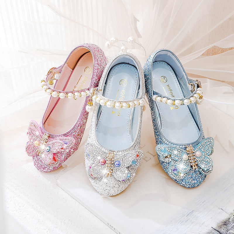 Mädchen Ballerinas mit funkelnden Schmetterlingsapplikationen und Perlenverzierungen Drune