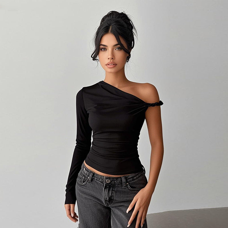 Damen asymmetrisches Langarmoberteil mit schulterfreiem Design Drune
