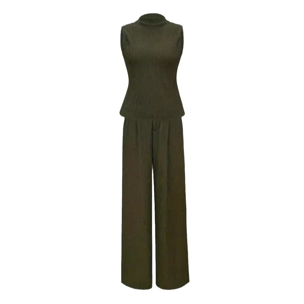 Damen eleganter Jumpsuit mit Rippstruktur und hochgeschlossenem Kragen Drune