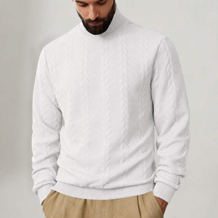 Herren nan Strickpullover mit Stehkragen, Zopfmuster, weichem Rippbündchen und Regular Fit Drune