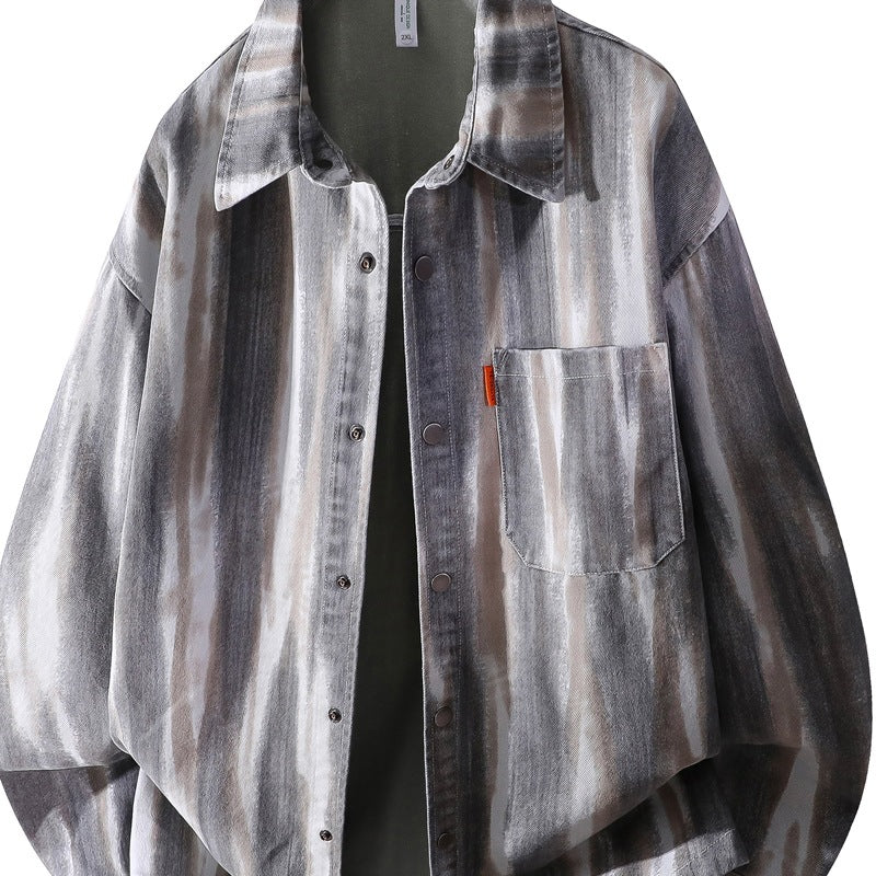 Herren Oversize-Überhemdjacke im Aquarell‑Streifenlook mit Brusttasche & softem Baumwollmix Drune