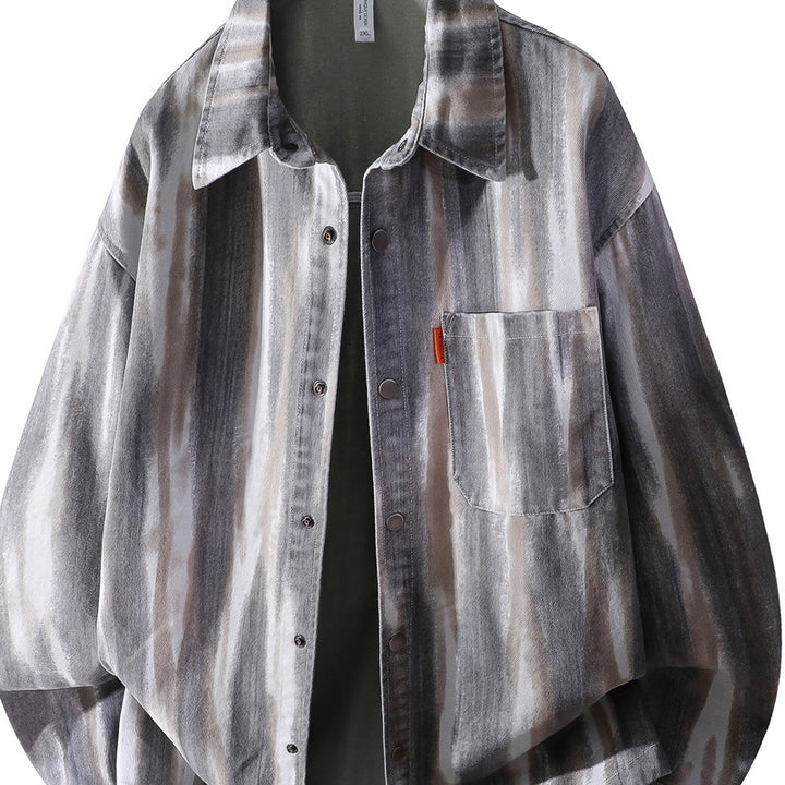 Herren Oversize-Überhemdjacke im Aquarell‑Streifenlook mit Brusttasche & softem Baumwollmix Drune