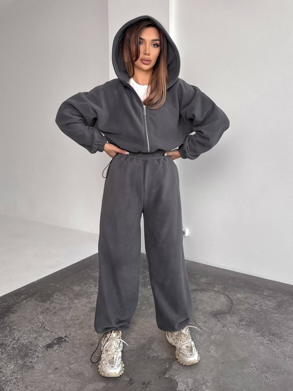 Damen Fleece-Hoodie und entspannte Jogginghose Set