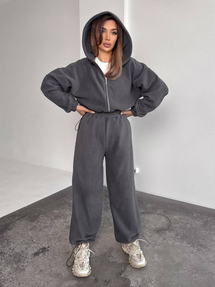 Damen Fleece-Hoodie und entspannte Jogginghose Set