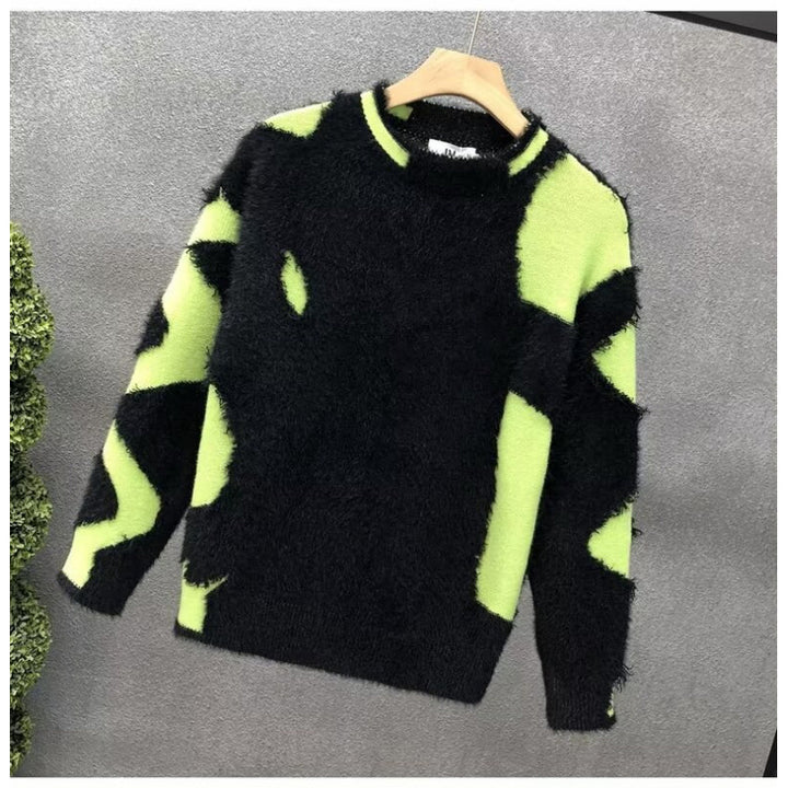 Unisex Flauschiger Oversize-Strickpullover mit abstraktem Destroy-Detail und Strukturmix Drune