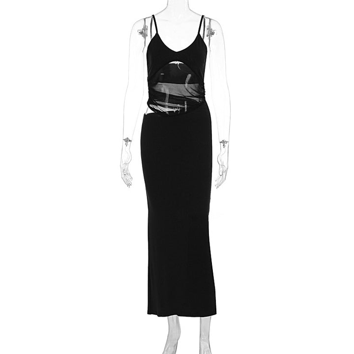 Damen elegantes bodenlanges Wickelkleid mit feinen Trägern und figurformendem Design Drune
