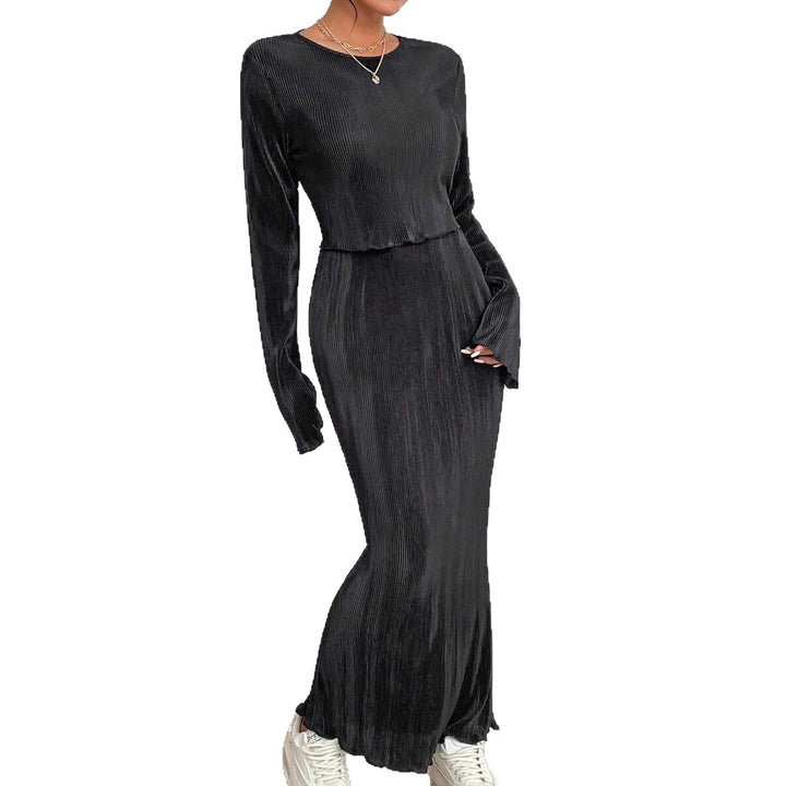 Damen Elegantes und figurbetontes Maxikleid mit langen Ärmeln Drune