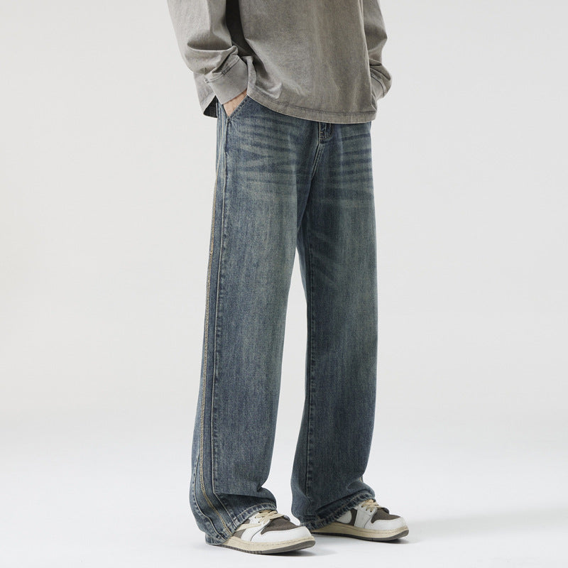 Herren Weite Vintage-Denimjeans mit Used-Waschung und geradem Bein Drune