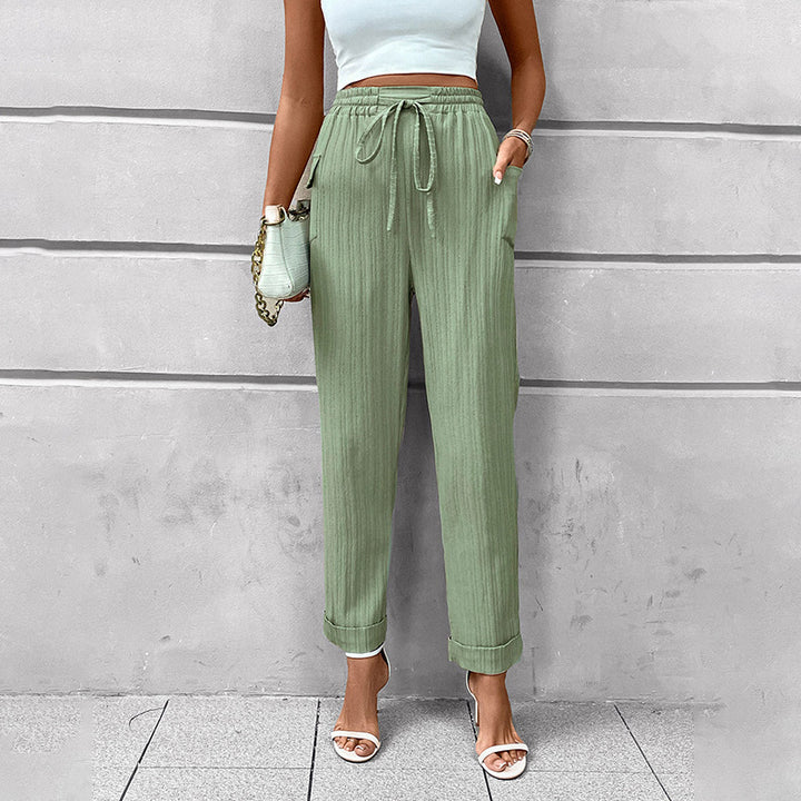 Damen Leichte High‑Waist-Hose mit Gummibund, Kordelzug und aufgesetzten Taschen Drune