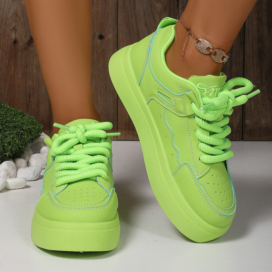 Damen Plateau-Sneaker mit dicker Laufsohle, übergroßen Schnürsenkeln und gepolstertem Knöchelbereich Drune