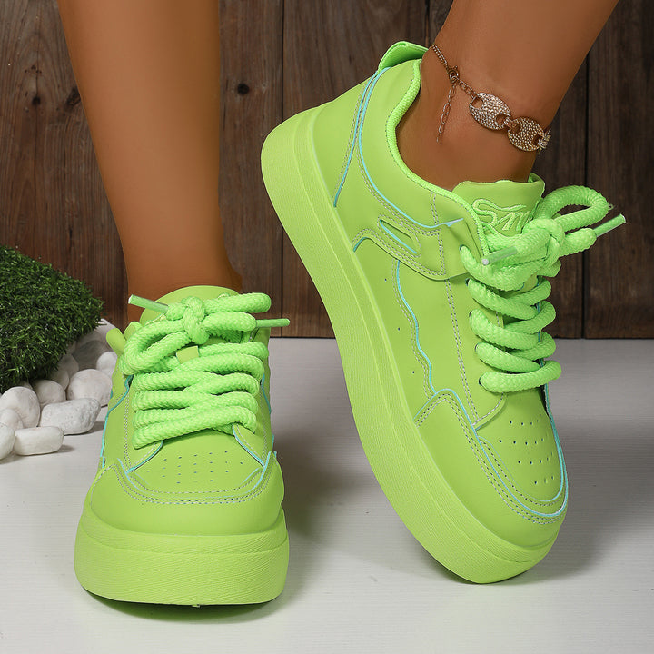 Damen Plateau-Sneaker mit dicker Laufsohle, übergroßen Schnürsenkeln und gepolstertem Knöchelbereich Drune