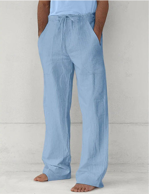 Herren leichte Relax-Chino aus Leinenmix mit weitem Bein, Kordelbund und seitlichen Eingrifftaschen Drune