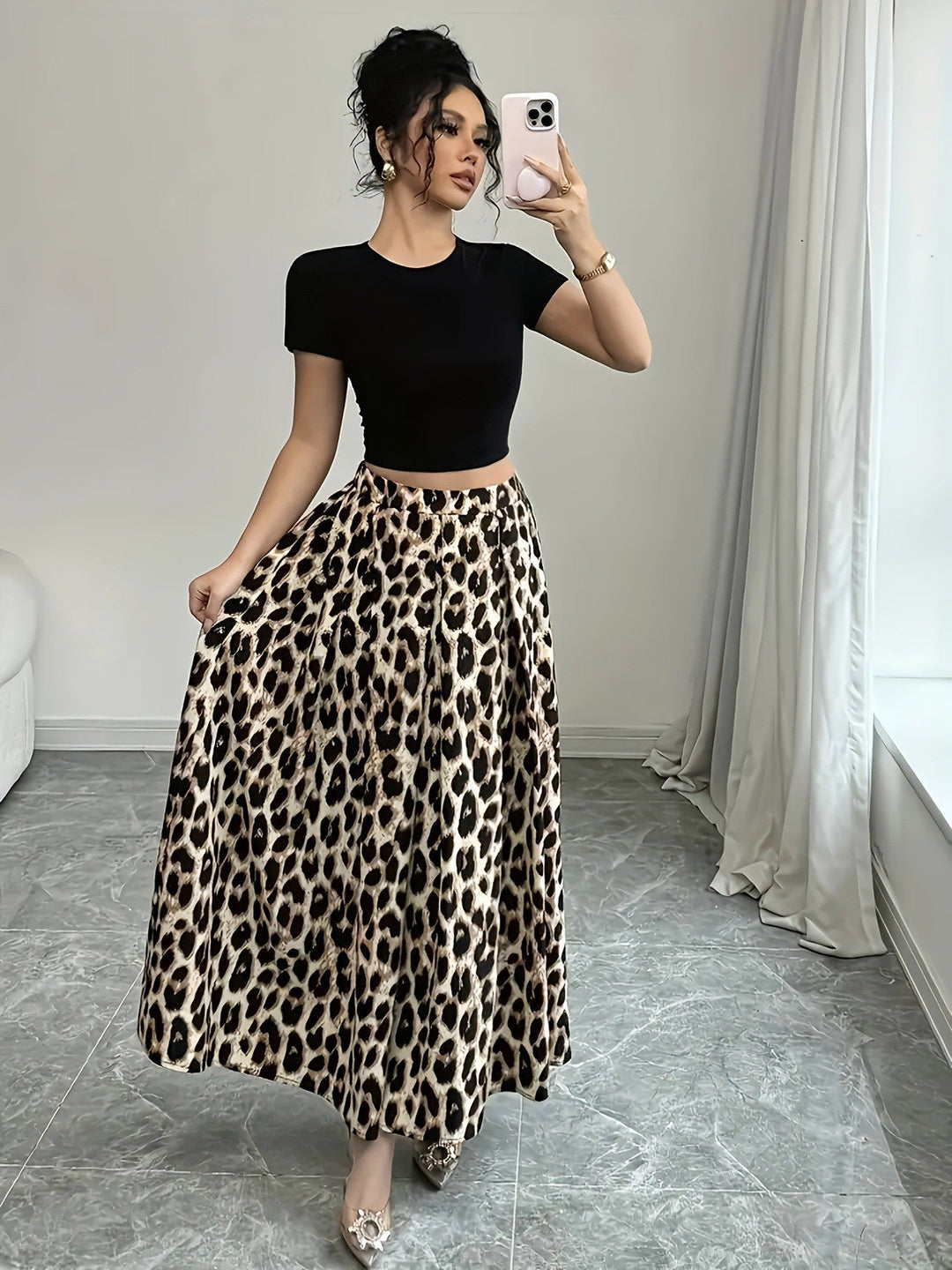 Damen Maxi-Rock mit elegantem Leo-Print und fließendem Schnitt Drune