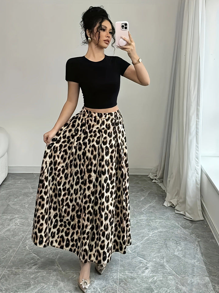 Damen Maxi-Rock mit elegantem Leo-Print und fließendem Schnitt Drune