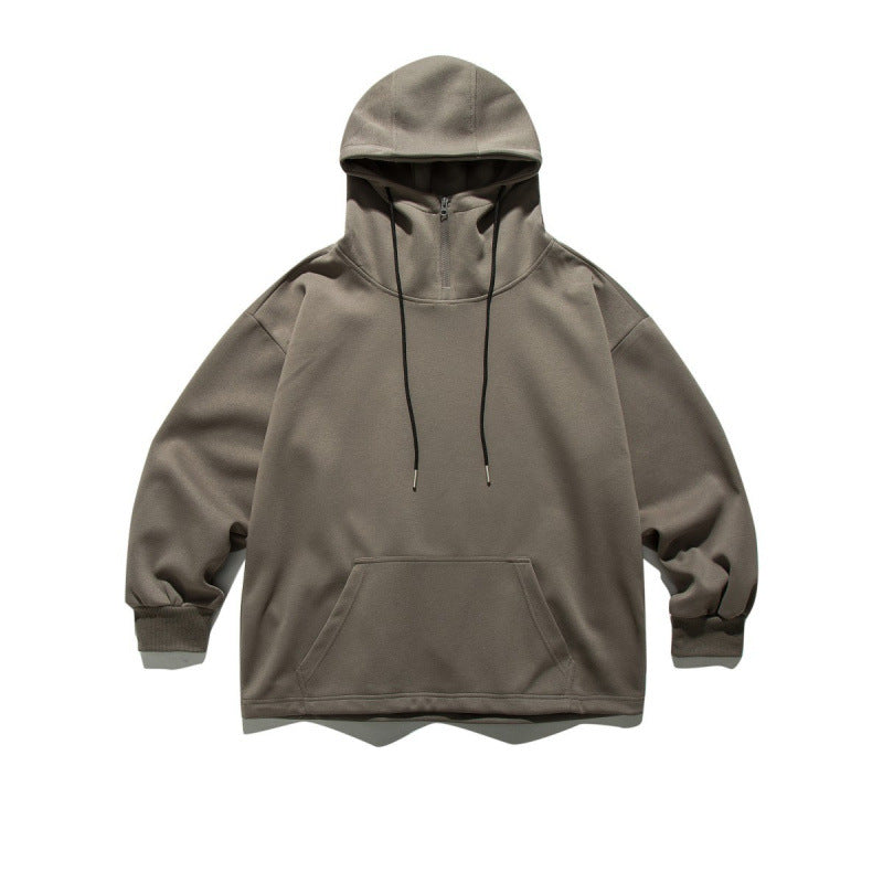 Unisex Oversize-Kapuzenpullover mit Halbreißverschluss und Kängurutasche Drune