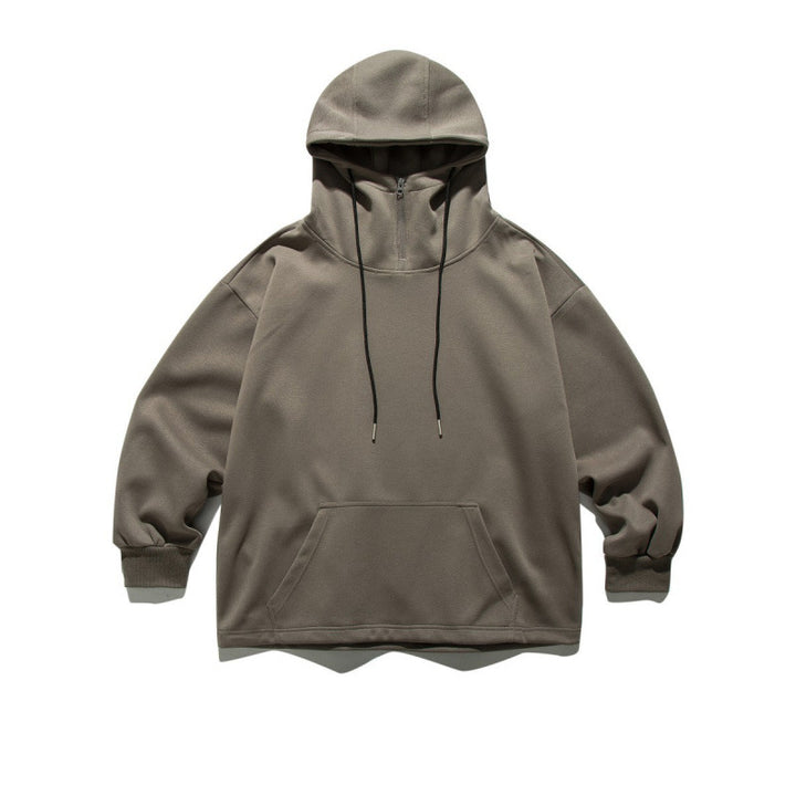 Unisex Oversize-Kapuzenpullover mit Halbreißverschluss und Kängurutasche Drune