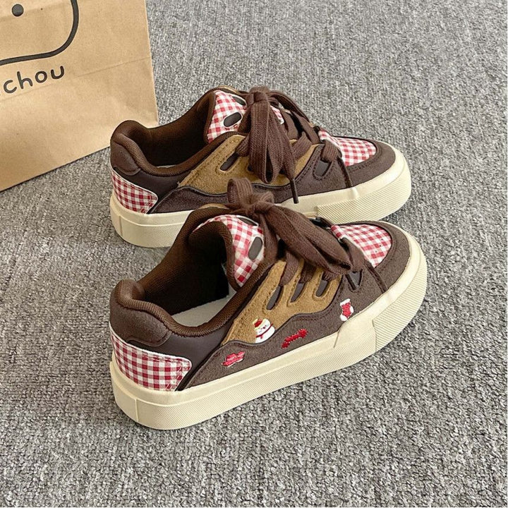 Damen Sneakers mit süßem Gitterdesign und dicker Sohle Drune