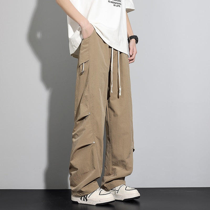 Herren Utility-Cargo-Loungehose mit Tunnelzugbund, Mehrfachtaschen & weitem Bein Drune