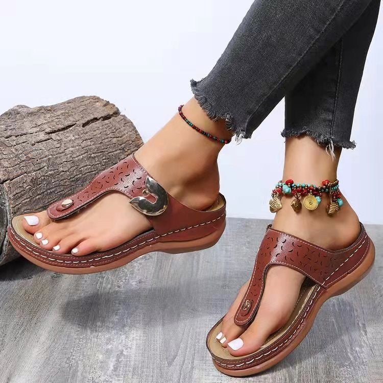 Damen Komfortable Zehentrenner-Sandalen mit anatomischem Fußbett und modischem Riemendesign Drune