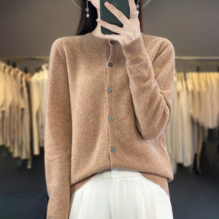 Damen Leichter Feinstrick-Cardigan mit Kaschmir‑Optik, Rundhalsausschnitt und verdeckter Knopfleiste Drune