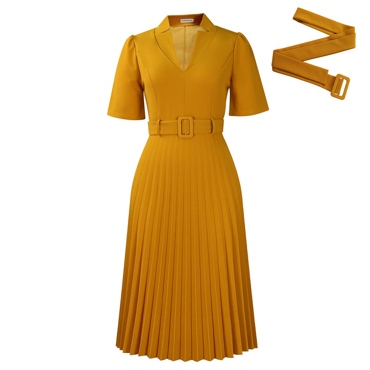 Damen Plissee Kleid mit eleganter Taillierung und modischem Gürtel Drune