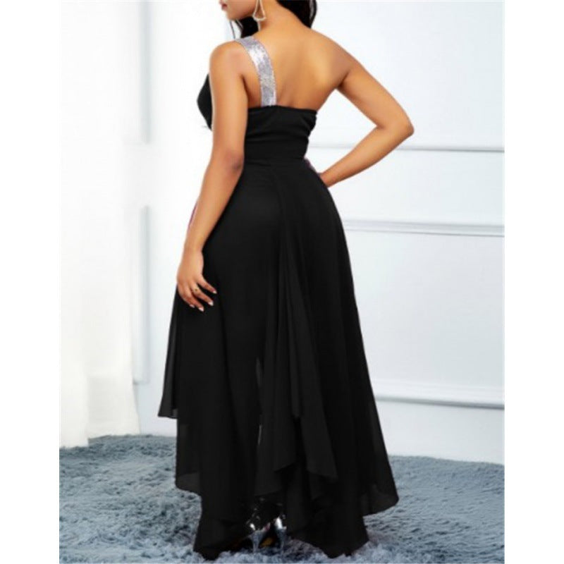Damen elegantes asymmetrisches Chiffonkleid mit funkelndem Detail Drune