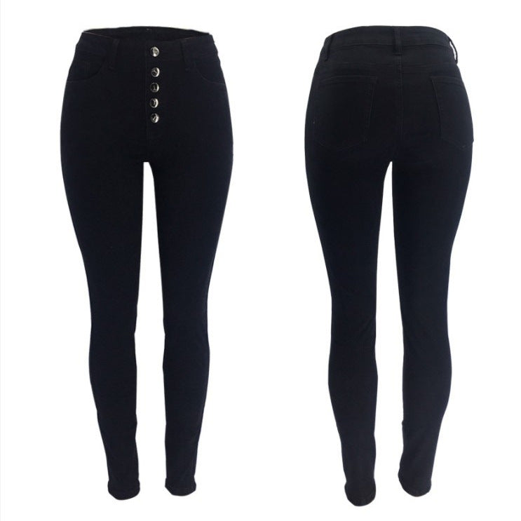 Damen nan hochgeschnittene Skinny-Jeans mit sichtbarer Knopfleiste und figurformendem Stretch Drune