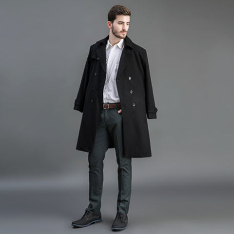 Herren Wollmantel im Trench-Look mit doppelter Knopfleiste und Schalkragen Drune