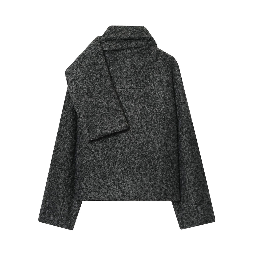 Damen nan kastiges Bouclé-Cape mit voluminösem Rollkragen und Frontknöpfen Drune