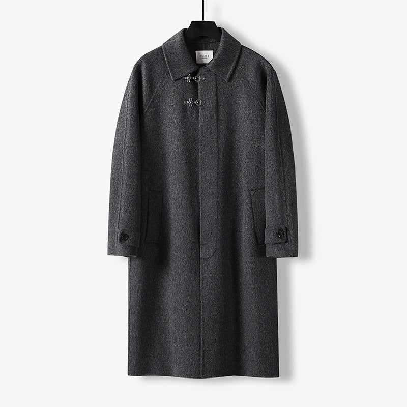 Herren Gerader Wollmix-Longcoat mit verdeckter Front und dekorativen Knebelverschlüssen Drune