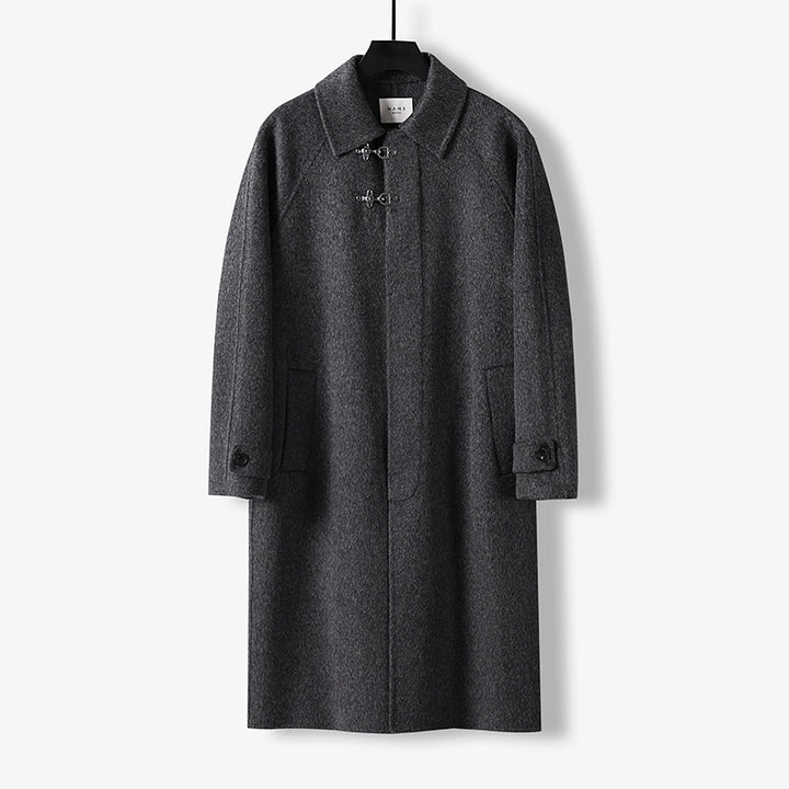 Herren Gerader Wollmix-Longcoat mit verdeckter Front und dekorativen Knebelverschlüssen Drune