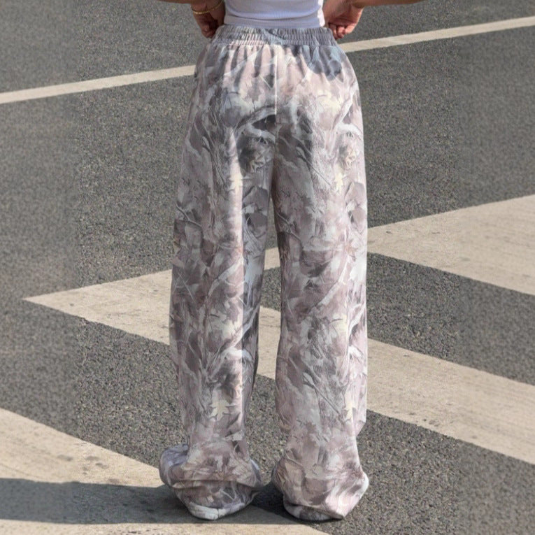 Damen nan weite Palazzo-Hose mit floralem Alloverprint und elastischem Bund Drune