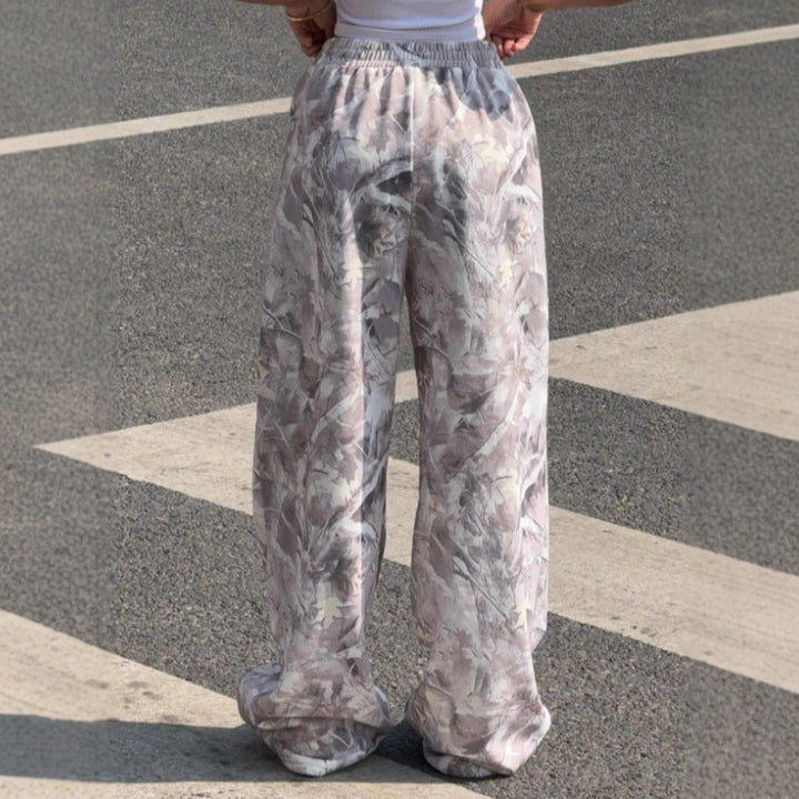 Damen nan weite Palazzo-Hose mit floralem Alloverprint und elastischem Bund Drune