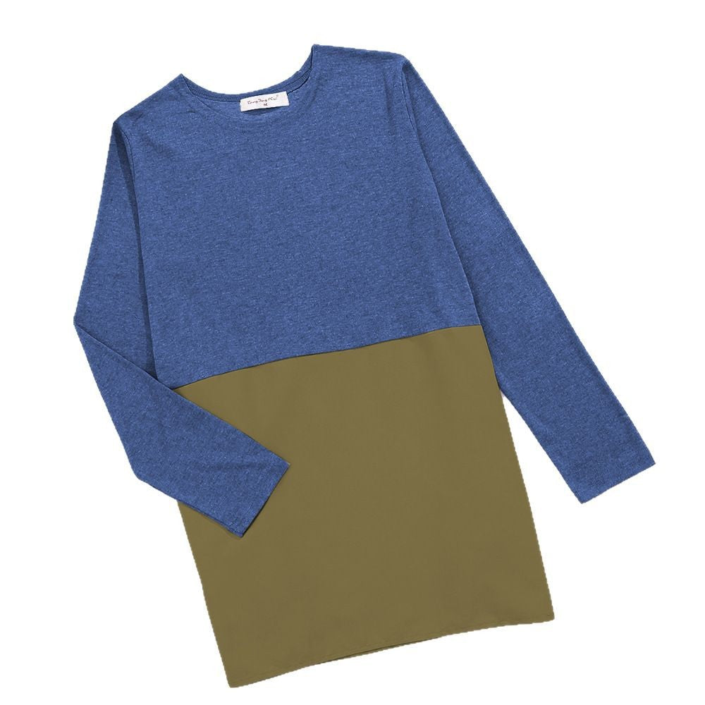 Damen Lässiges Langarmshirt mit zwei verschiedenen Stoffen Drune