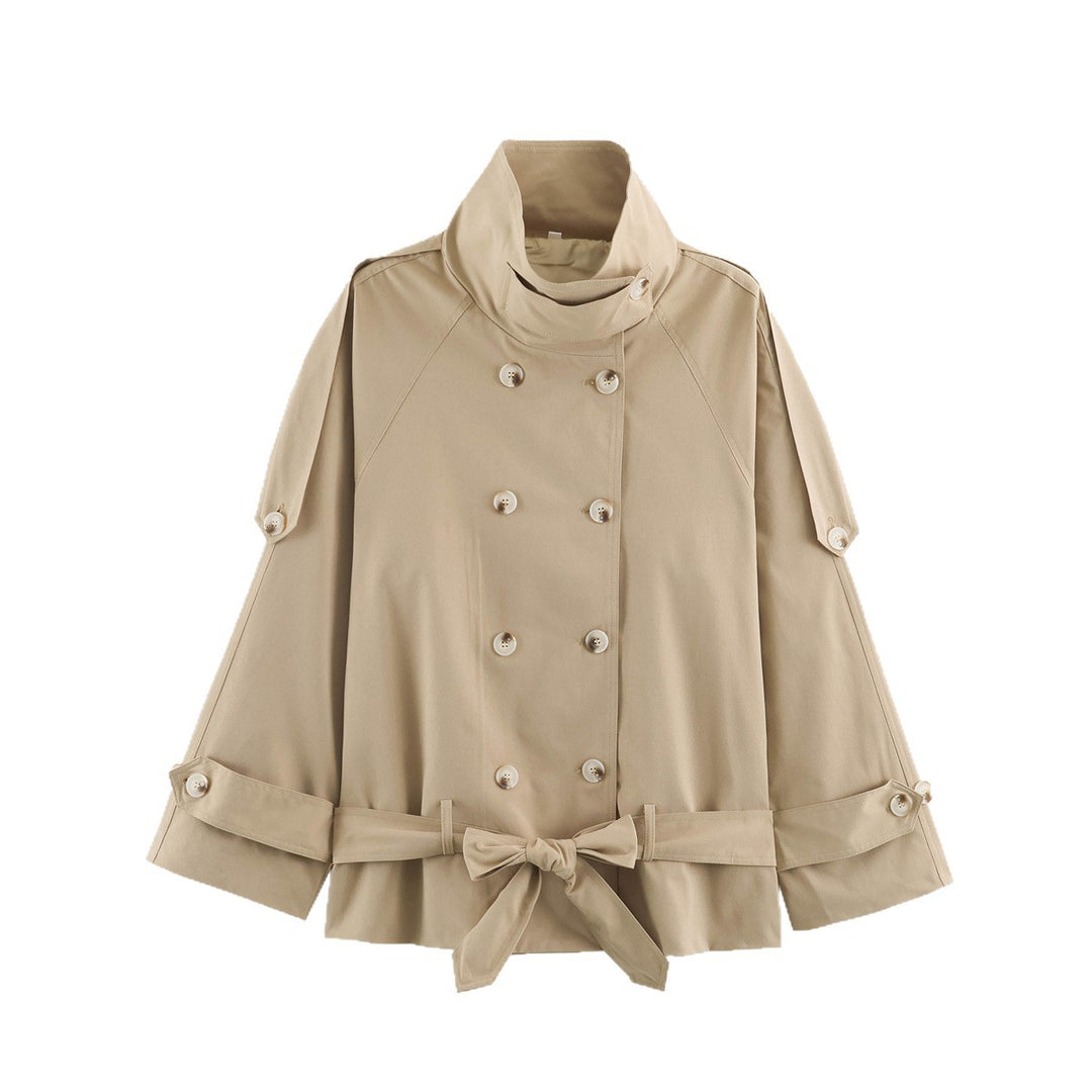 Damen Kurzcape-Trenchjacke mit Stehkrragen und Bindegürtel Drune