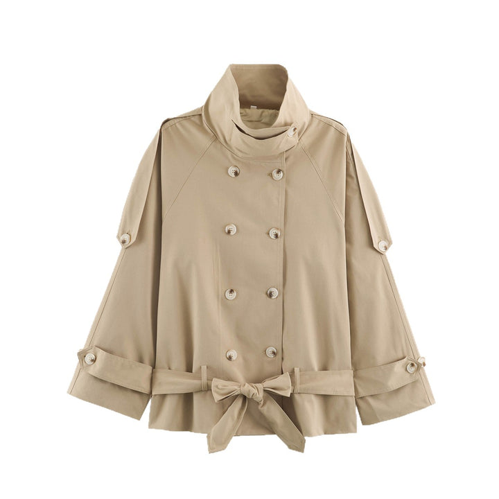 Damen Kurzcape-Trenchjacke mit Stehkrragen und Bindegürtel Drune