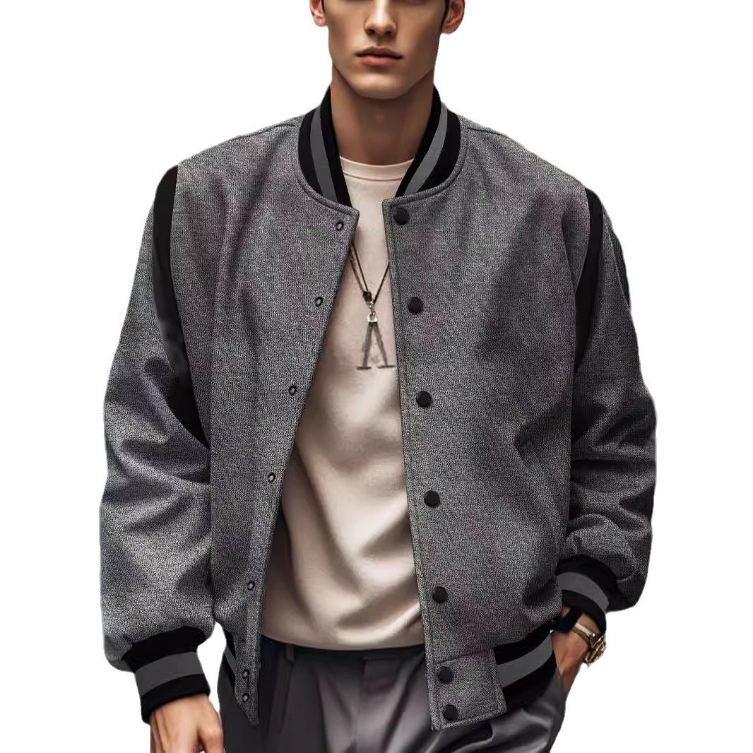 Herren nan leichte Collegejacke im Varsity-Look mit Druckknopfverschluss Rippbündchen und Kontrast-Schulterbesatz Drune