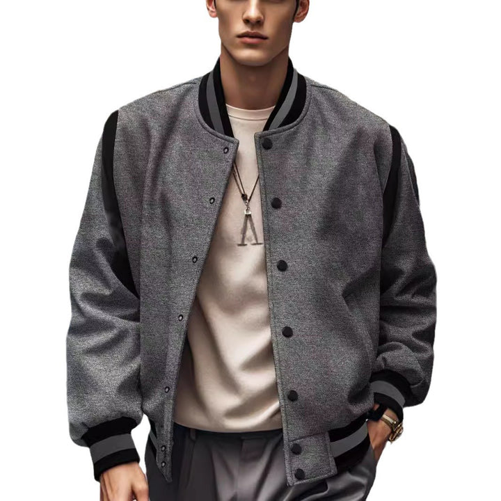 Herren nan leichte Collegejacke im Varsity-Look mit Druckknopfverschluss Rippbündchen und Kontrast-Schulterbesatz Drune