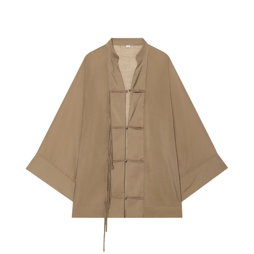 Damen Oversize-Kimonojacke mit Zierknoten und langen Quastenbändern Drune