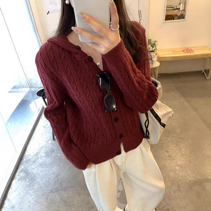 Damen Strickjacke mit Kapuze und Zopfdesign Drune