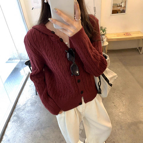 Damen Strickjacke mit Kapuze und Zopfdesign Drune