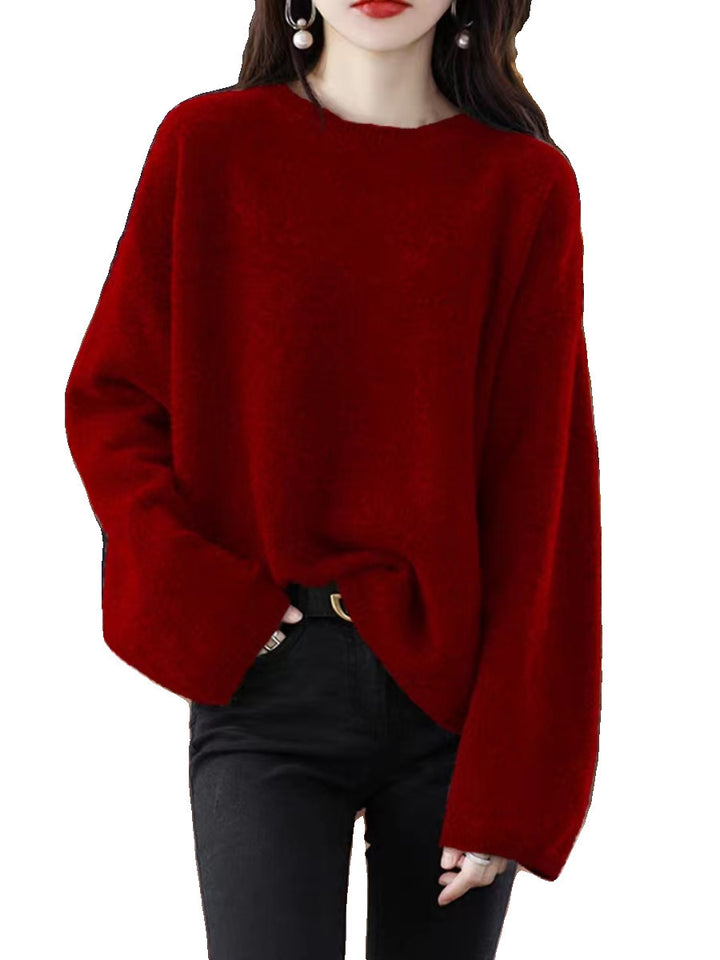 Damen weicher Strickpullover mit weitem Schnitt und legerem V-Ausschnitt Drune