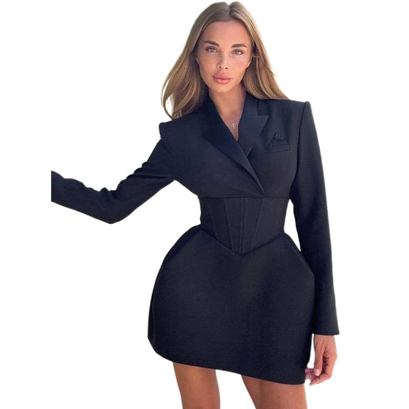 Damen tailliertes Blazerkleid mit integriertem Korsett und schmaler Silhouette Drune